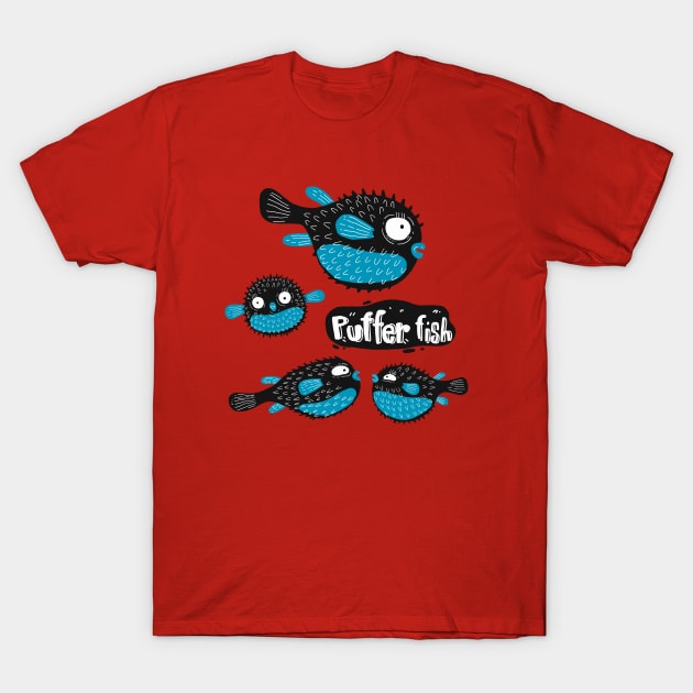 Puffer fish illustration T-Shirt by Mako Design 